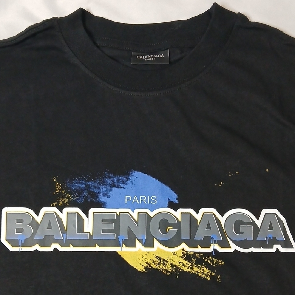 Balenciaga Black Tee with Blue and Yellow Graphic - Picture 2 of 4